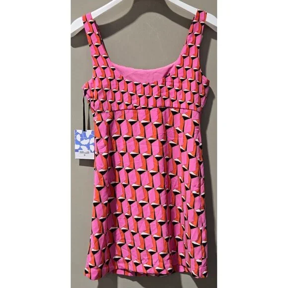 Diane Von Furstenberg Women Size 2 XS Pink Modern Geo Print Mini 90s Shift Dress - Picture 6 of 10